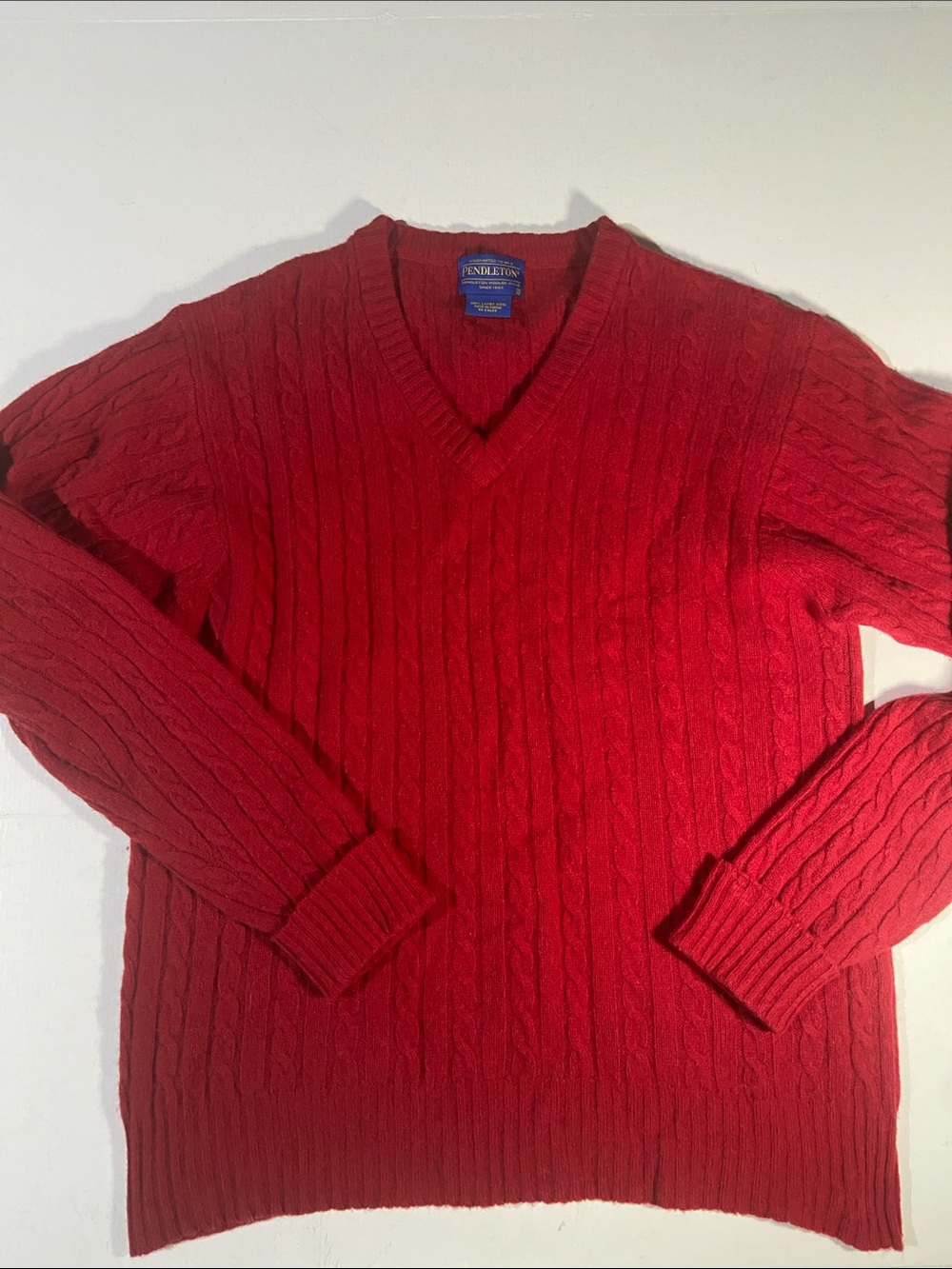 Pendleton Lambswool Cable Knit V-Neck Sweater